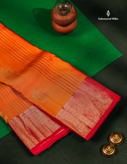 Beautiful Mango Yellow Zari Lines With Butta PureMix Silk Saree With Contrast Pink Traditional Border