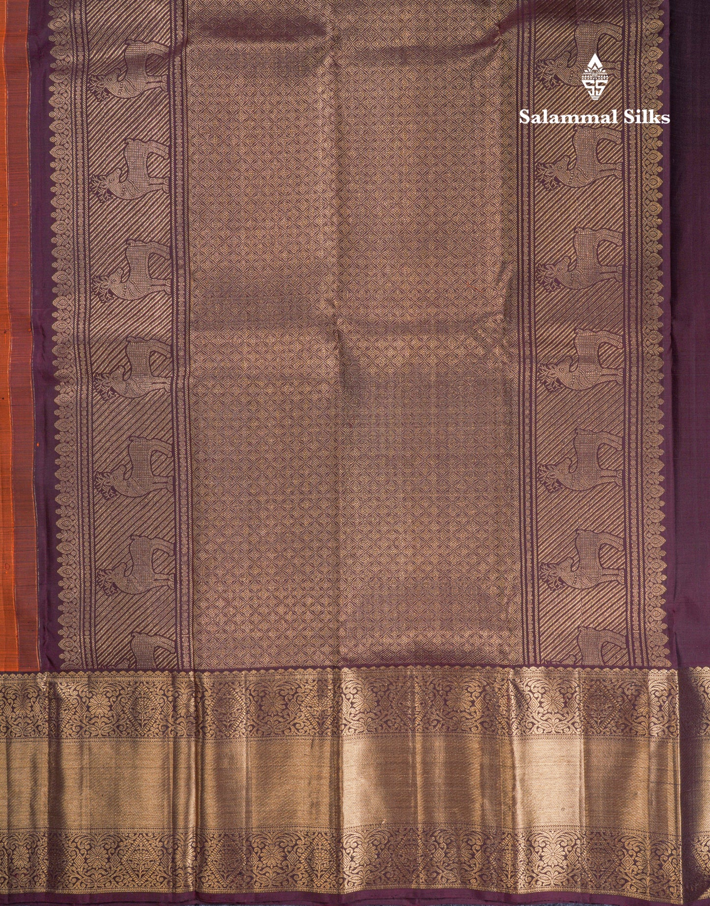 Beautiful Rust Orange Pure Kanjivaram Silk Saree With Contrast Dark Brown Traditional Evening Morning Border
