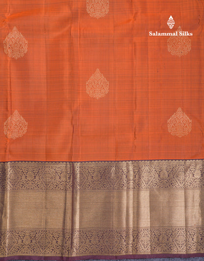 Beautiful Rust Orange Pure Kanjivaram Silk Saree With Contrast Dark Brown Traditional Evening Morning Border