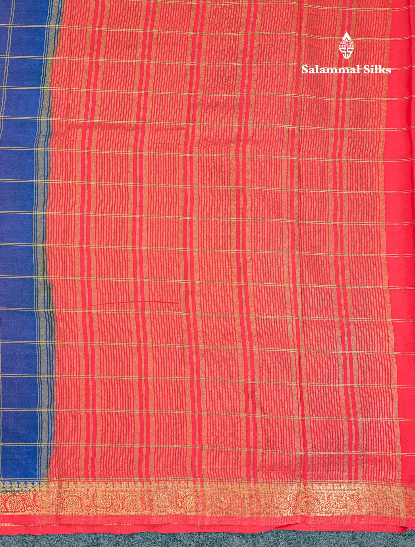 Beautiful Chilly Red Zari Checks Semi Mysore Silk Saree With Contrast Green Small Traditional Border