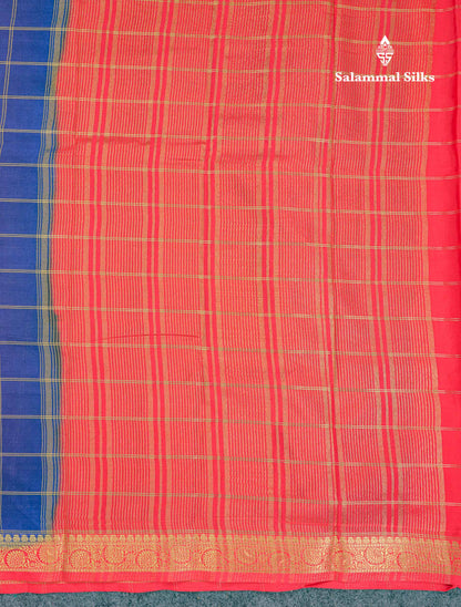 Beautiful Chilly Red Zari Checks Semi Mysore Silk Saree With Contrast Green Small Traditional Border