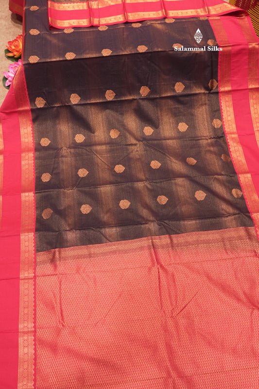 Dark Navy Blue Colour Alai Vaira Oosi Semi Silk Saree With Pink Double Border