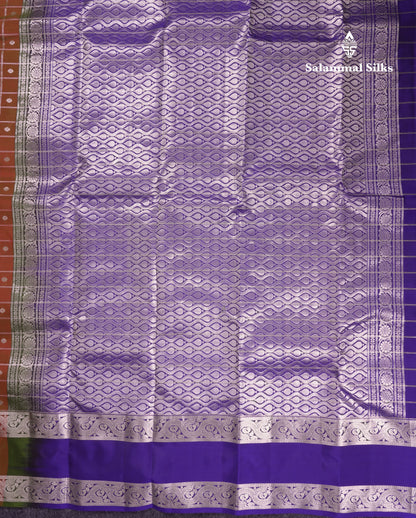 Beautiful Magenta Checks With Butta Puremix Silk Saree With Traditional Gap Border