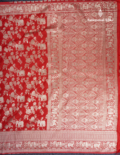 Beautiful Chilly Red Semi Georgette Saree With Fancy Self Evening Morning Border