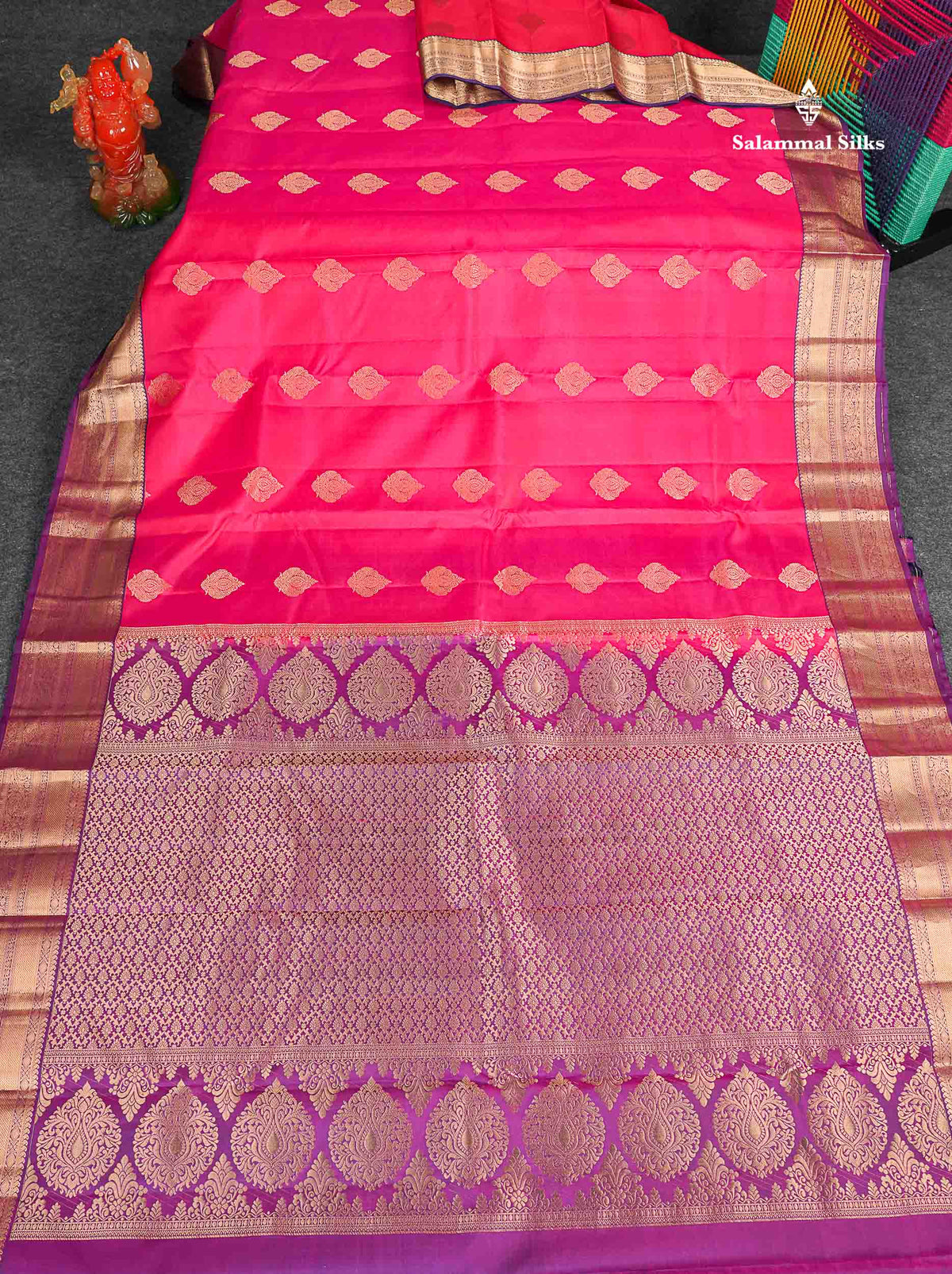 Pure Kanjivaram Silk Saree - Pink Colour Body With Purple  Border 