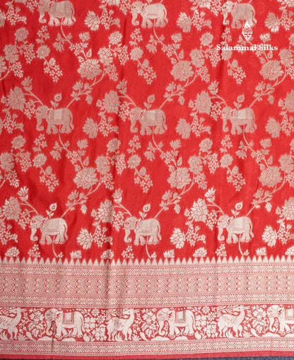 Beautiful Chilly Red Semi Georgette Saree With Fancy Self Evening Morning Border