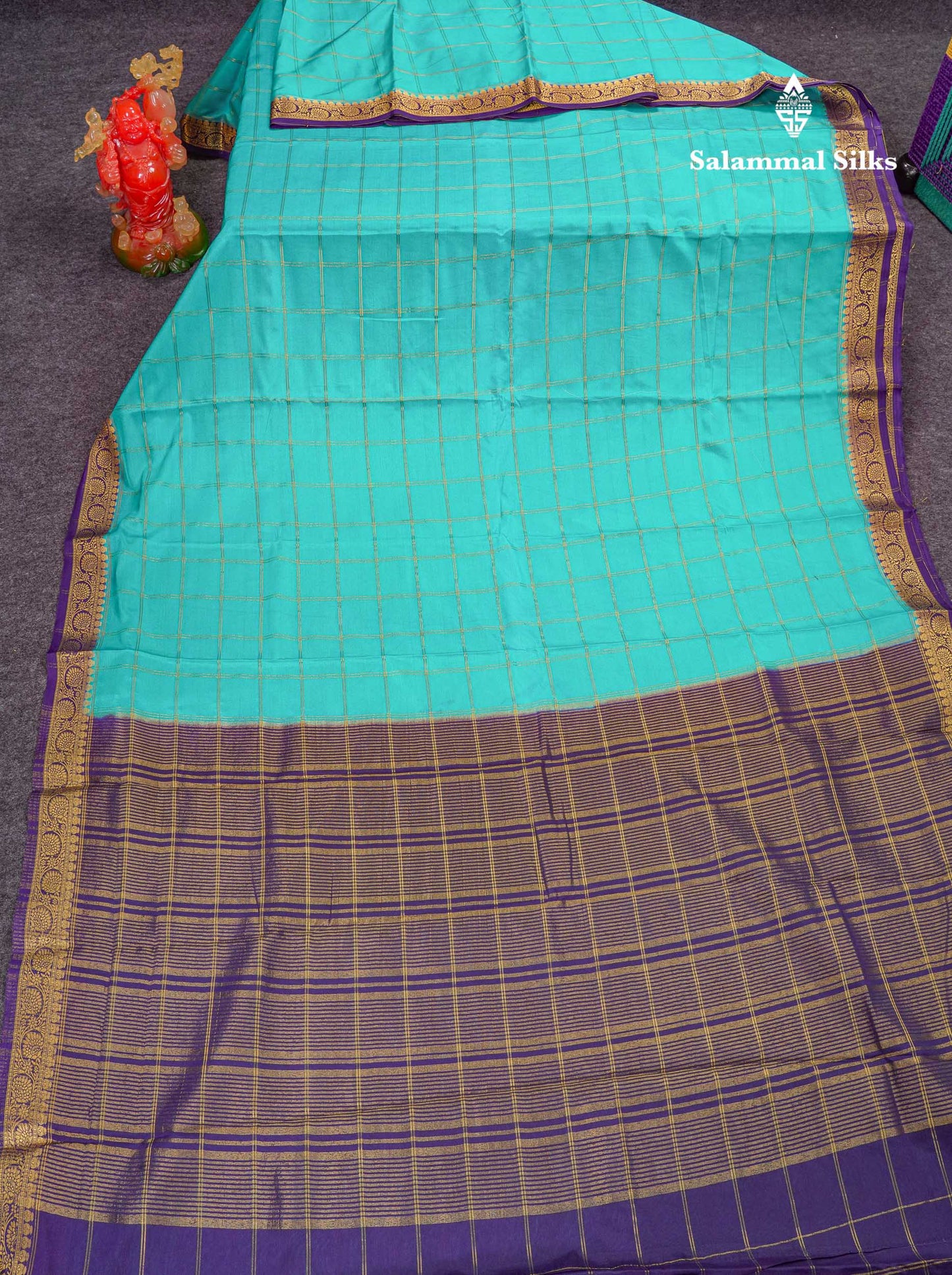 Beautiful Chilly Red Zari Checks Semi Mysore Silk Saree With Contrast Green Small Traditional Border