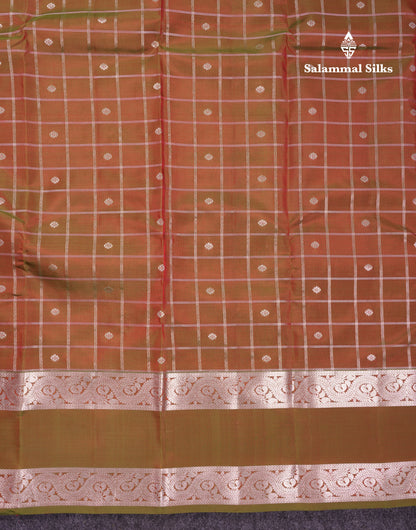 Beautiful Magenta Checks With Butta Puremix Silk Saree With Traditional Gap Border