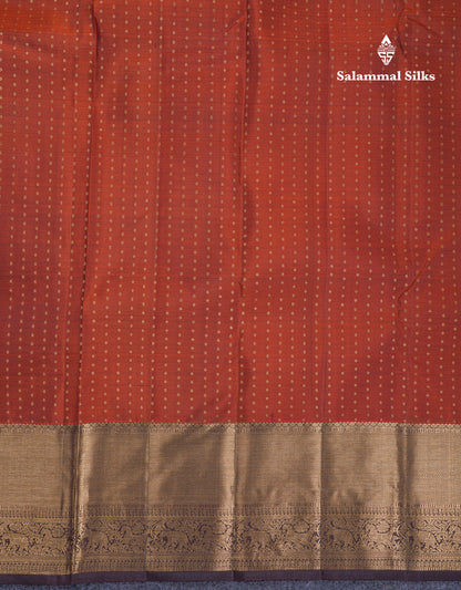 Beautiful Rust Orange Pure Kanjivaram Silk Saree With Contrast Dark Brown Traditional Evening Morning Border