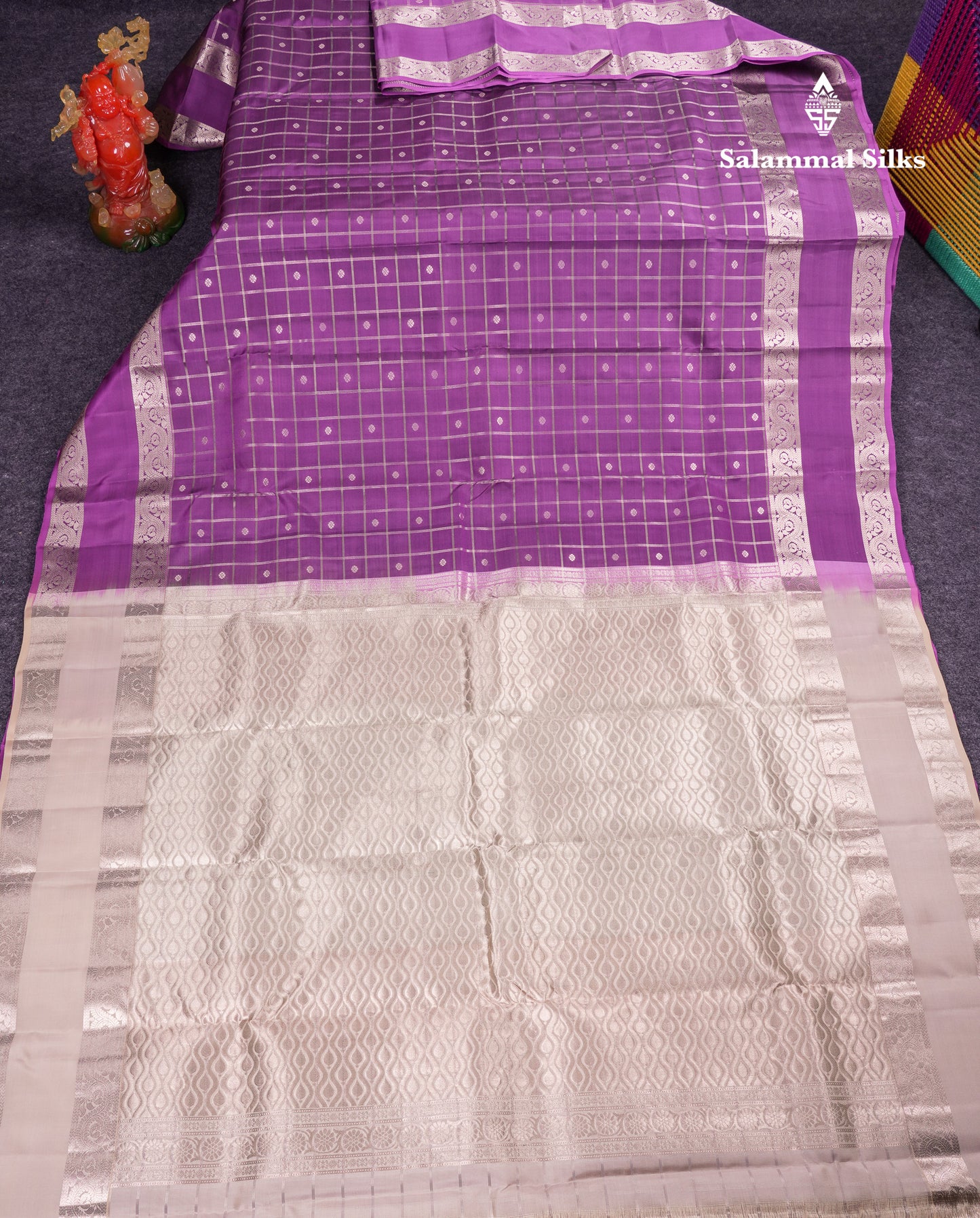 Beautiful Magenta Checks With Butta Puremix Silk Saree With Traditional Gap Border