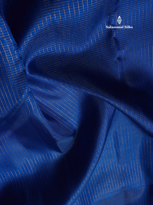 Royal Blue Tiny Checks 8 Kol Pure Kanjivaram Silk Saree with Traditional Temple Border