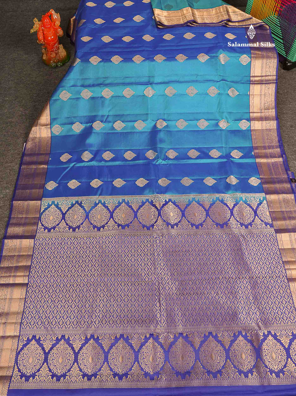 Pure Kanjivaram Silk Saree - Peacock Blue Colour Body With Royal Blue Border 