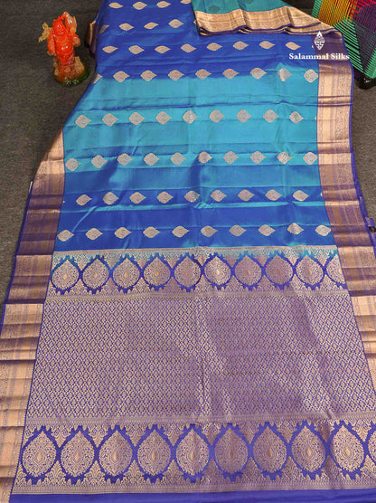 Pure Kanjivaram Silk Saree - Peacock Blue Colour Body With Royal Blue Border 