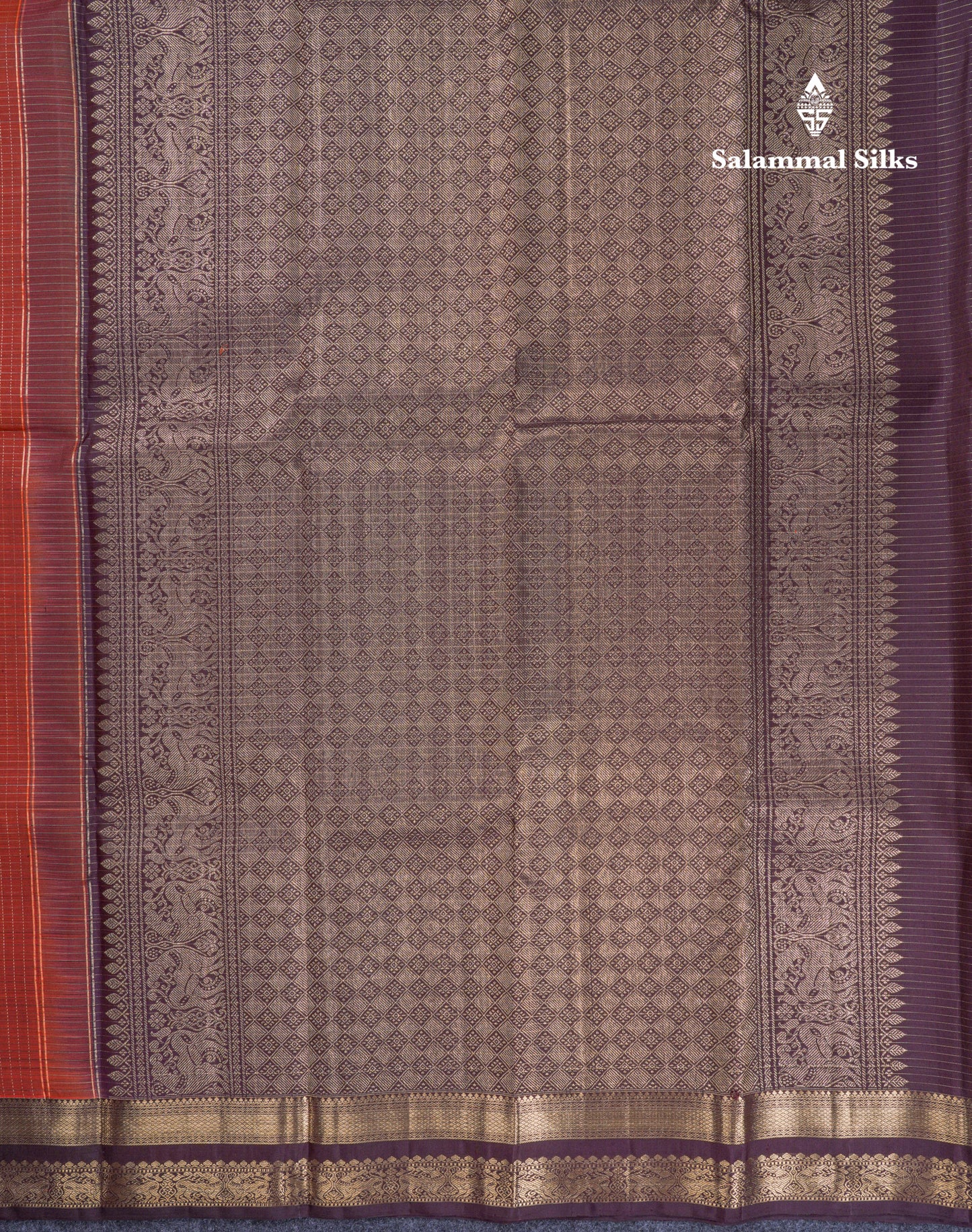 Beautiful Rust Orange Pure Kanjivaram Silk Saree With Contrast Dark Brown Traditional Border