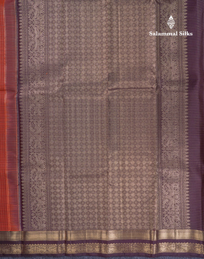 Beautiful Rust Orange Pure Kanjivaram Silk Saree With Contrast Dark Brown Traditional Border