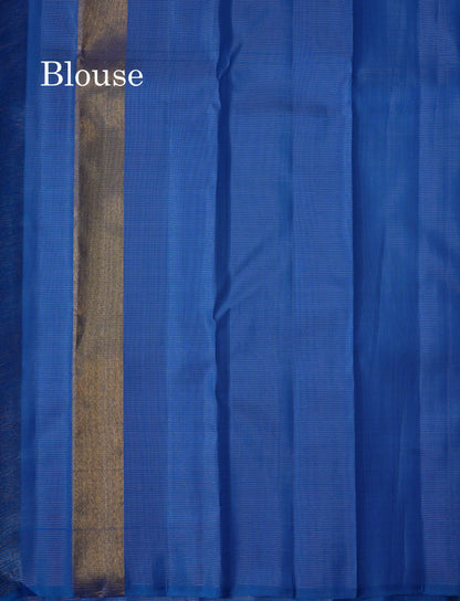 Royal Blue Tiny Checks 8 Kol Pure Kanjivaram Silk Saree with Traditional Temple Border
