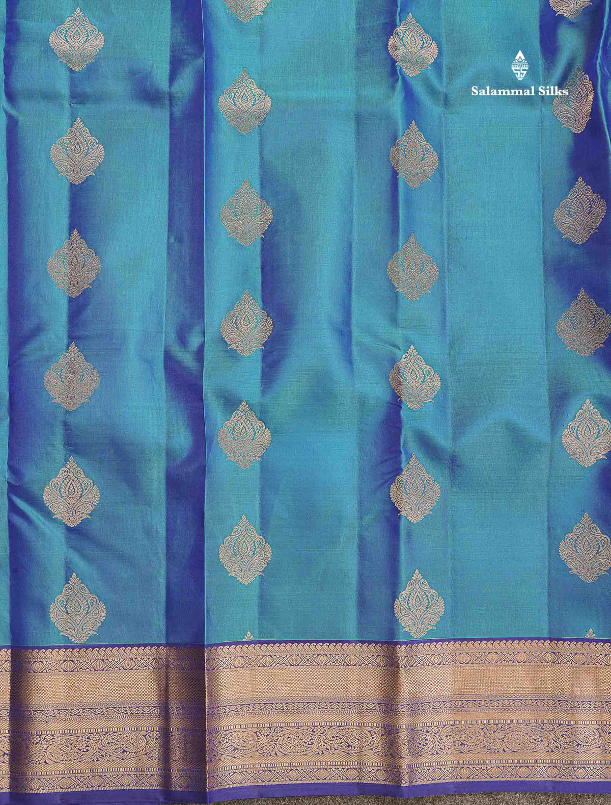 Pure Kanjivaram Silk Saree - Teal Blue Colour Body With Dark Navy Blue Border