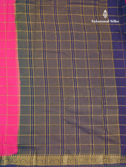 Beautiful Chilly Red Zari Checks Semi Mysore Silk Saree With Contrast Green Small Traditional Border