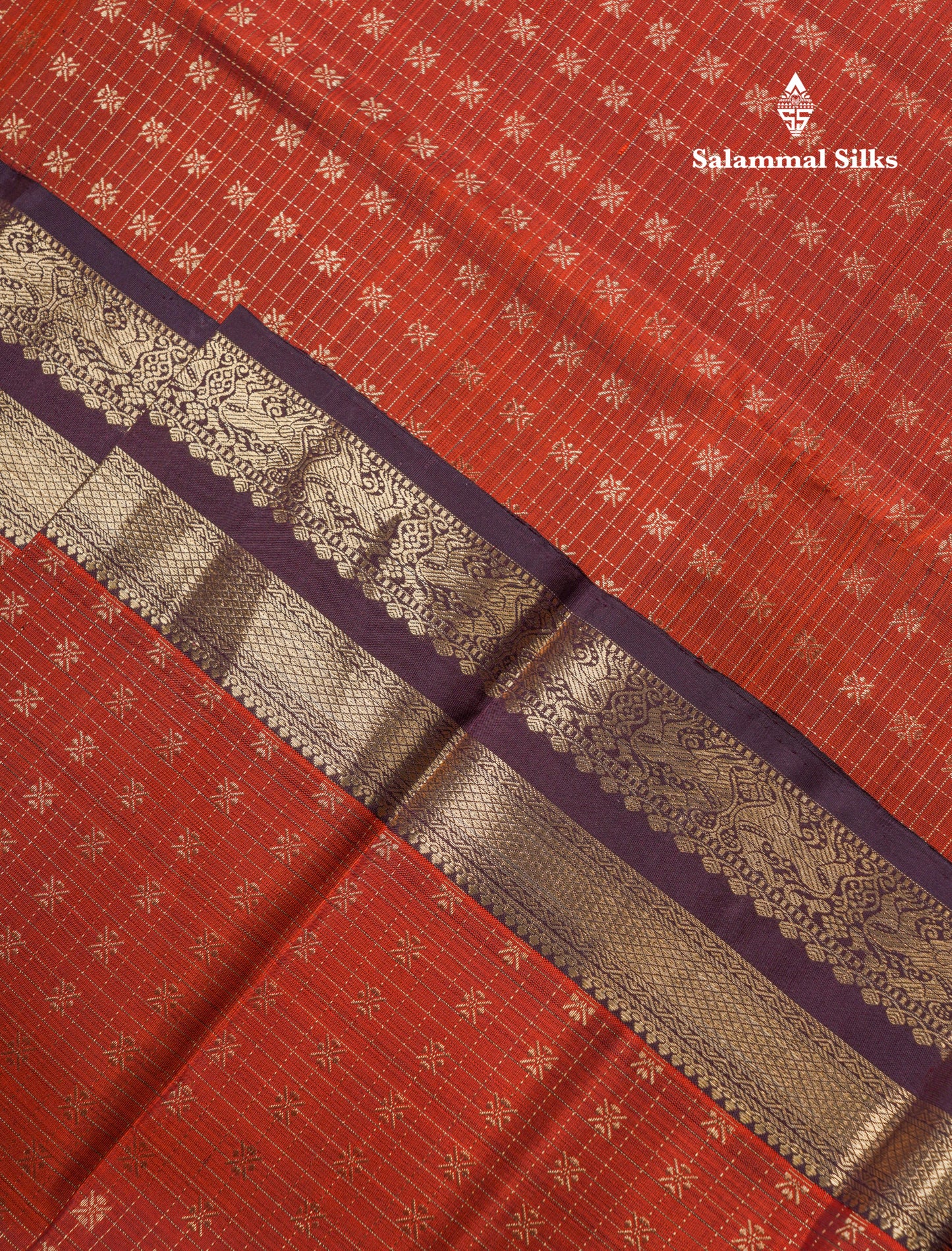 Beautiful Rust Orange Pure Kanjivaram Silk Saree With Contrast Dark Brown Traditional Border
