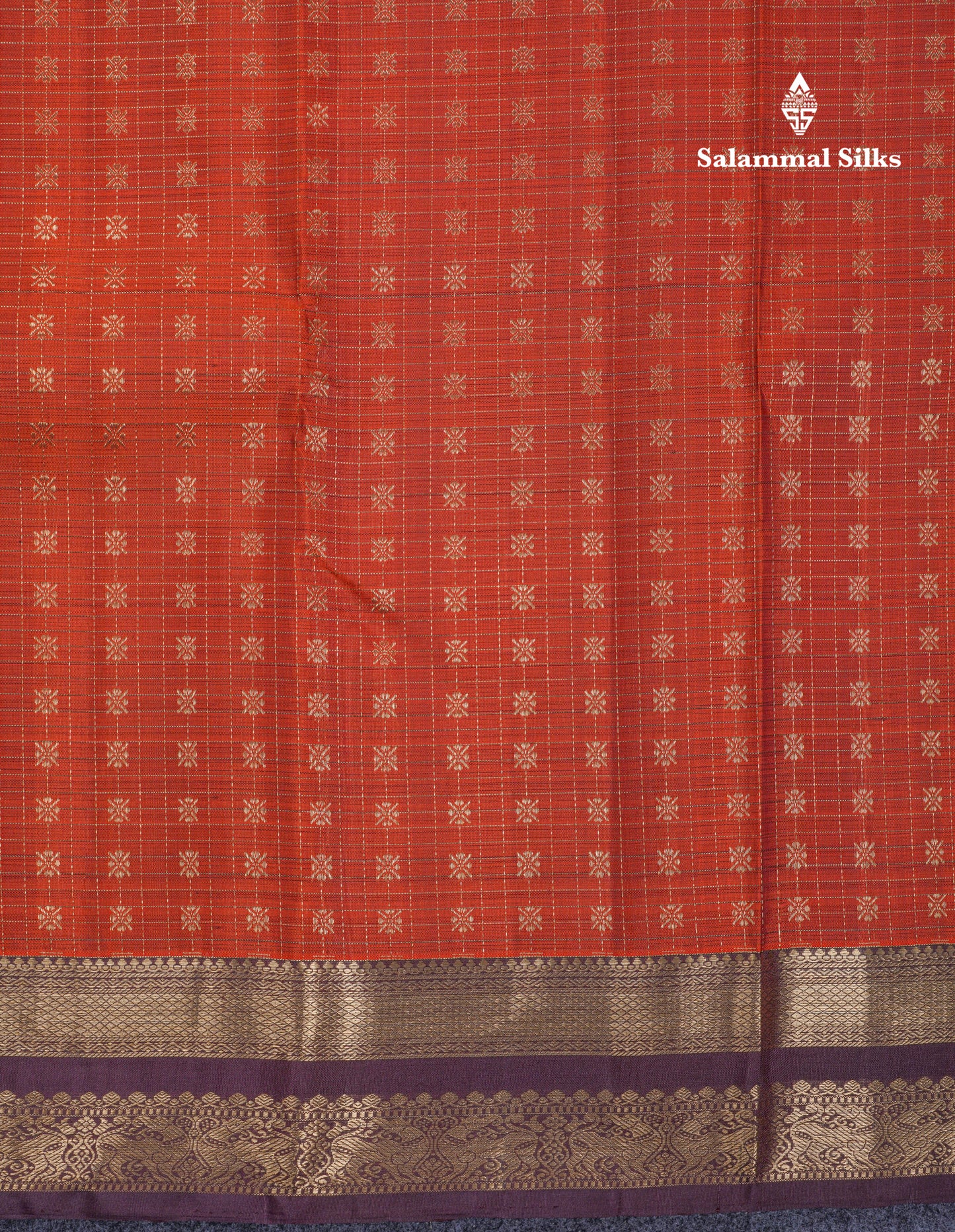 Beautiful Rust Orange Pure Kanjivaram Silk Saree With Contrast Dark Brown Traditional Border