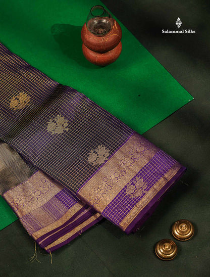 Beautiful Onion Pink Small Checks With Zari Butta PureMix Silk Saree With Contrast Bottle Green Traditional Border