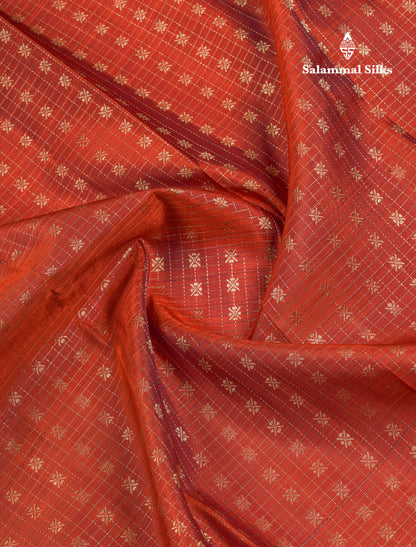 Beautiful Rust Orange Pure Kanjivaram Silk Saree With Contrast Dark Brown Traditional Border