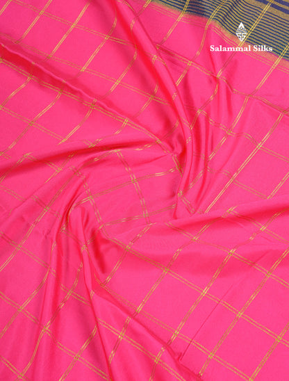 Beautiful Chilly Red Zari Checks Semi Mysore Silk Saree With Contrast Green Small Traditional Border