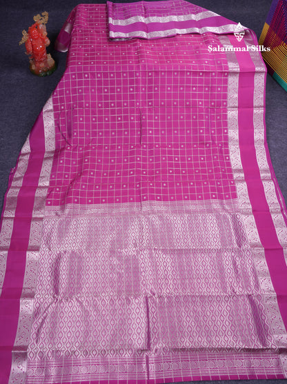 Beautiful Magenta Checks With Butta Puremix Silk Saree With Traditional Gap Border