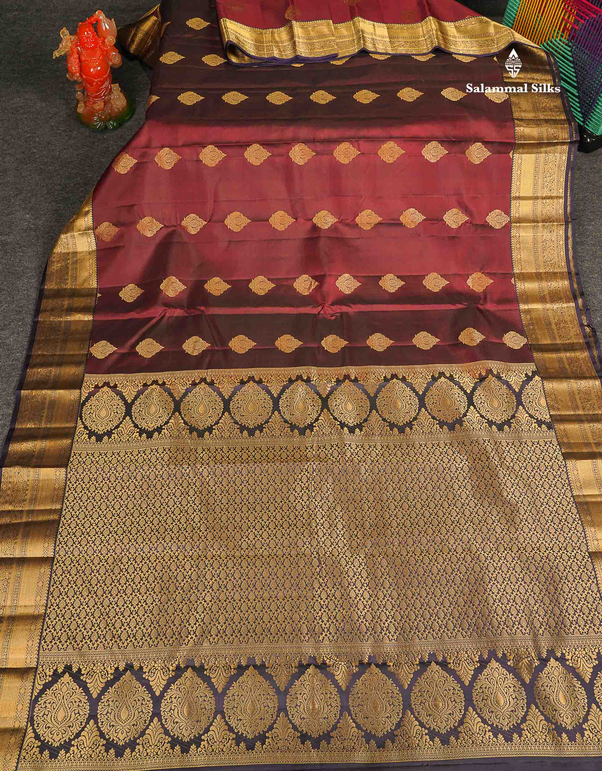 Pure Kanjivaram Silk Saree - Dark Maroon Colour Body With Dark Purple Border 