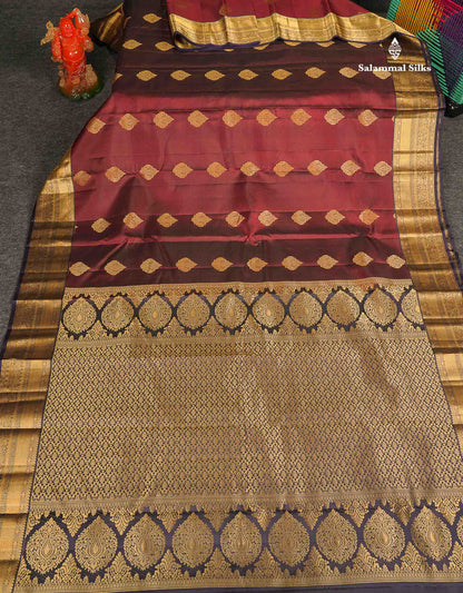 Pure Kanjivaram Silk Saree - Dark Maroon Colour Body With Dark Purple Border 