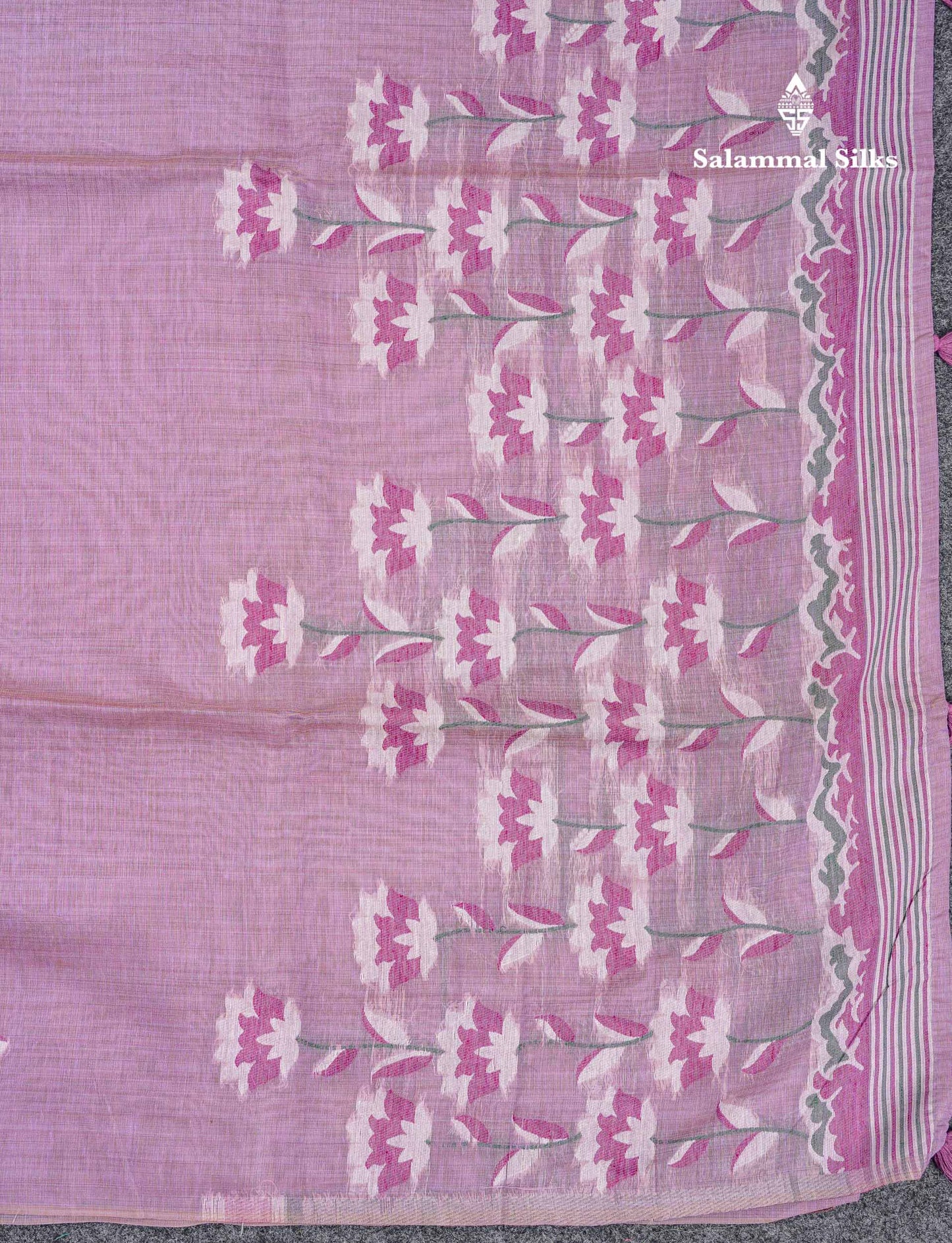 Beautiful Light Lavender Thread Work Butta Cotton Mix Saree With Contrast Dual Tone Maroon Blouse