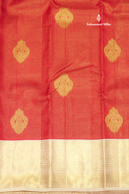 Korvai Vairaoosi Red Colour Pure Kanjivaram Silk Saree With Cream Border