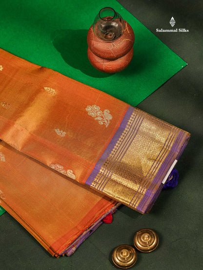 One Side Border Pure Silk Saree - Brown With Contrast Purple Traditional Border