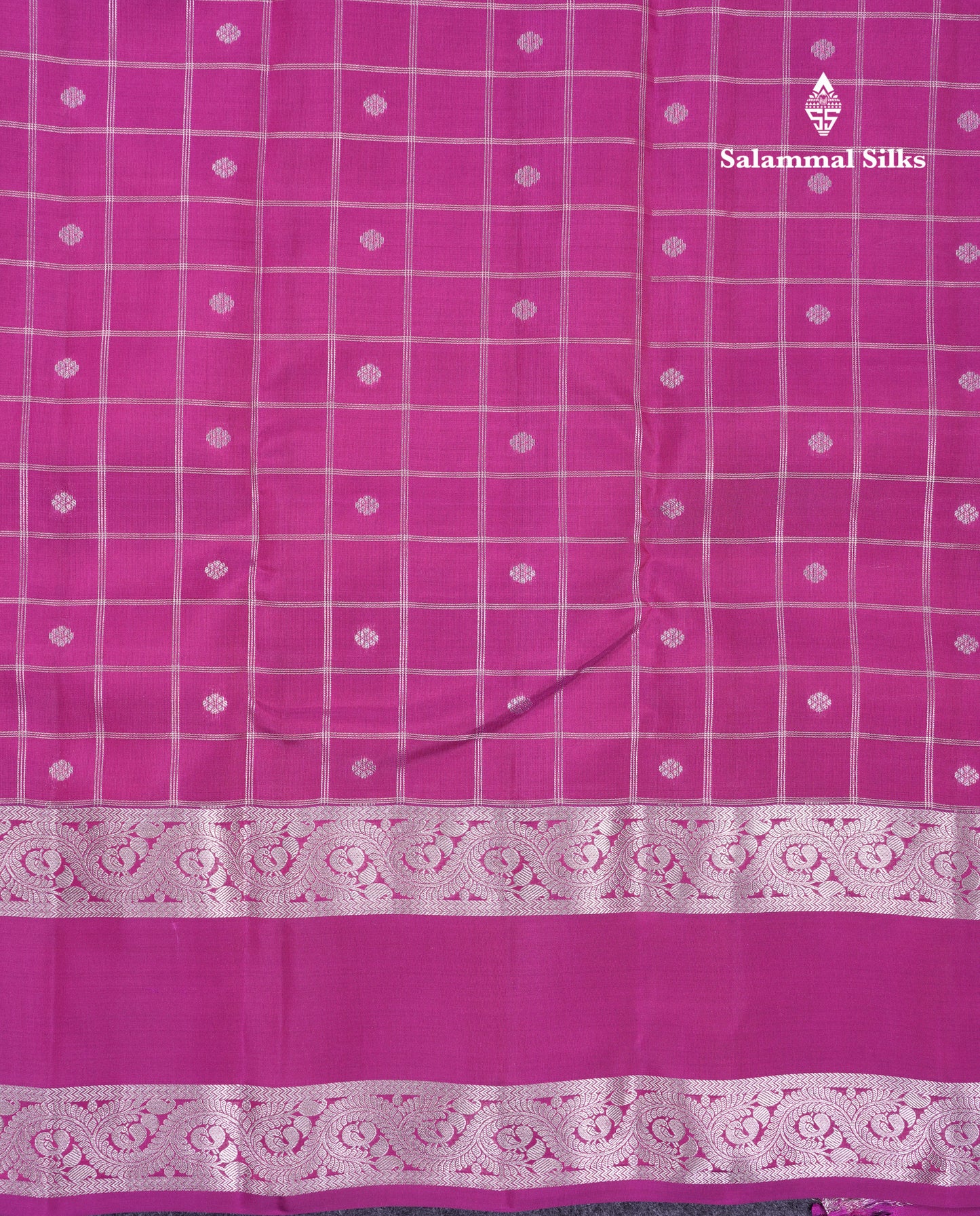 Beautiful Magenta Checks With Butta Puremix Silk Saree With Traditional Gap Border