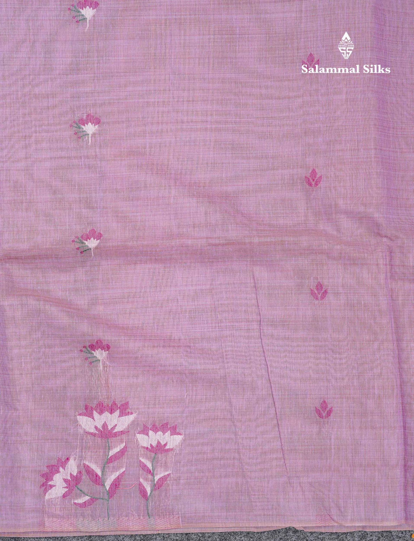 Beautiful Light Lavender Thread Work Butta Cotton Mix Saree With Contrast Dual Tone Maroon Blouse