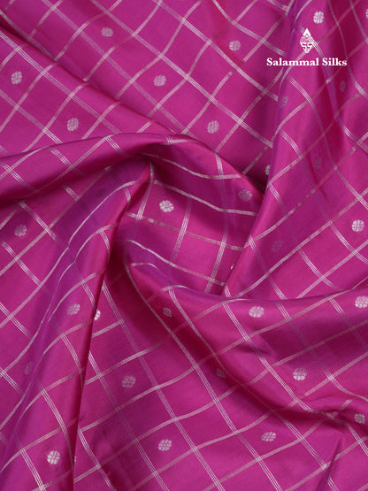 Beautiful Magenta Checks With Butta Puremix Silk Saree With Traditional Gap Border
