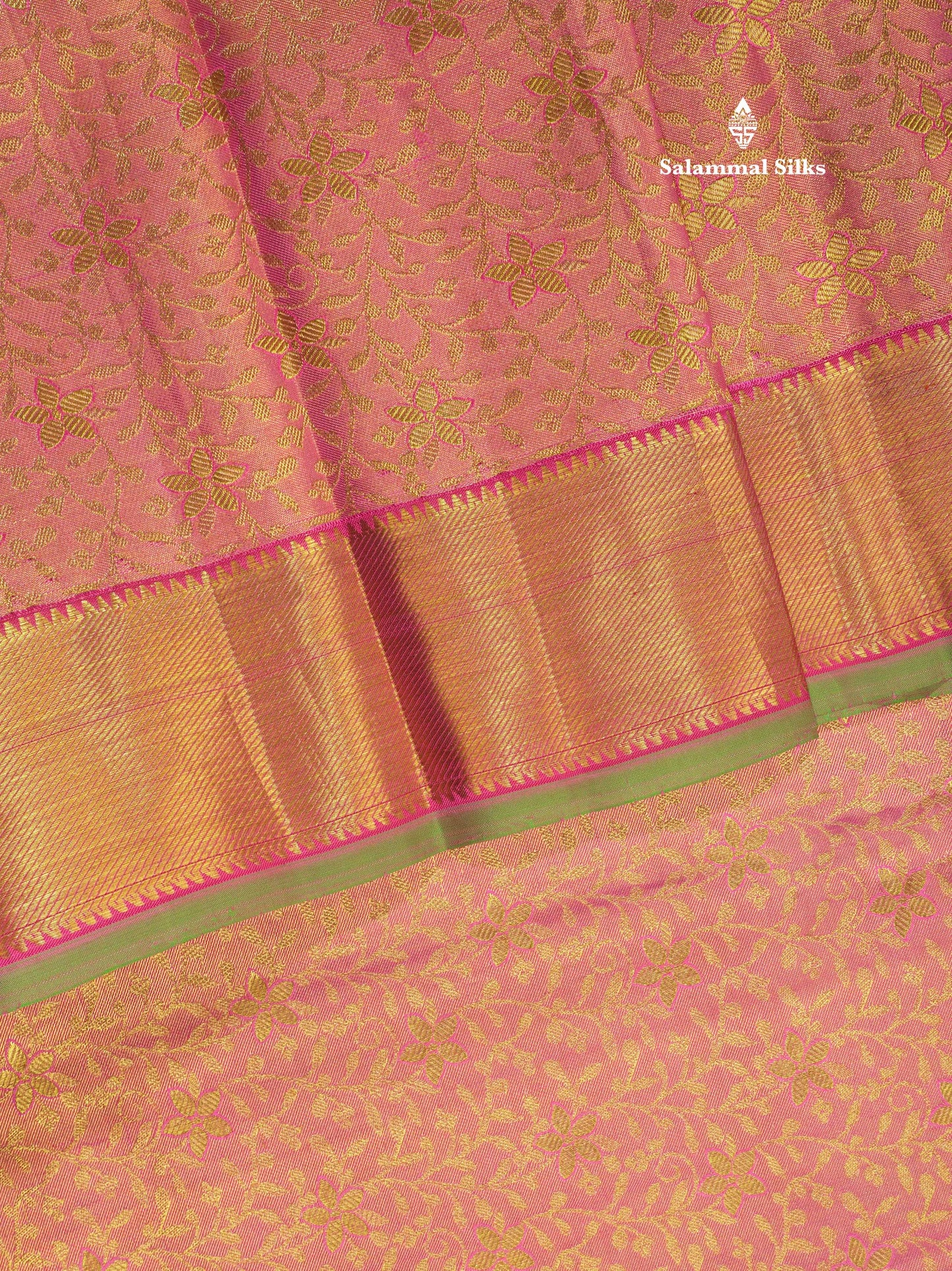 Light Pink Tissue Bridal Pure Kanjivaram Silk Saree With Traditional Border