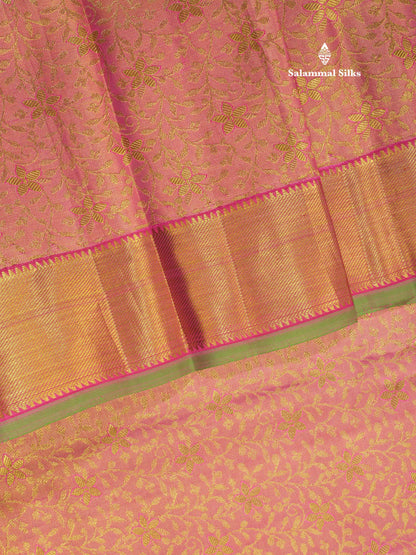 Light Pink Tissue Bridal Pure Kanjivaram Silk Saree With Traditional Border