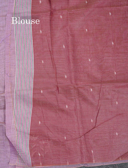 Beautiful Light Lavender Thread Work Butta Cotton Mix Saree With Contrast Dual Tone Maroon Blouse