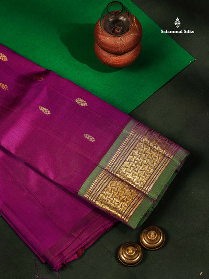 One Side Border Pure Silk Saree - Dual Tone Pink With Contrast Dual Tone Green Traditional Border