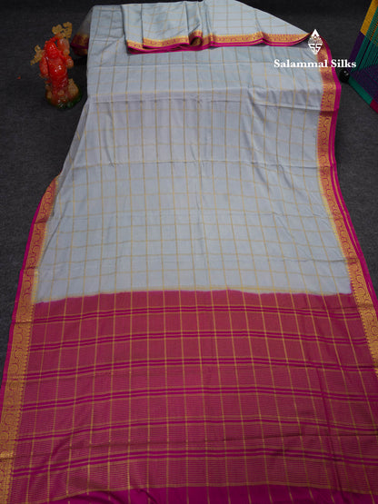 Beautiful Chilly Red Zari Checks Semi Mysore Silk Saree With Contrast Green Small Traditional Border