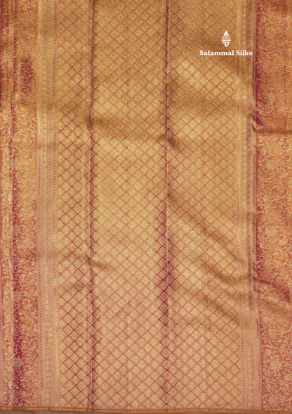 Gold Colour Pure Kanjivaram Tissue Silk Saree with Pink Turning Border