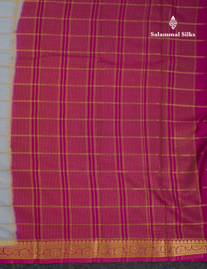 Beautiful Chilly Red Zari Checks Semi Mysore Silk Saree With Contrast Green Small Traditional Border