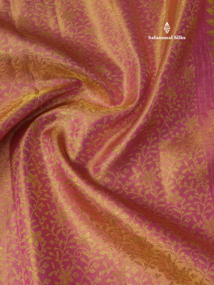 Light Pink Tissue Bridal Pure Kanjivaram Silk Saree With Traditional Border