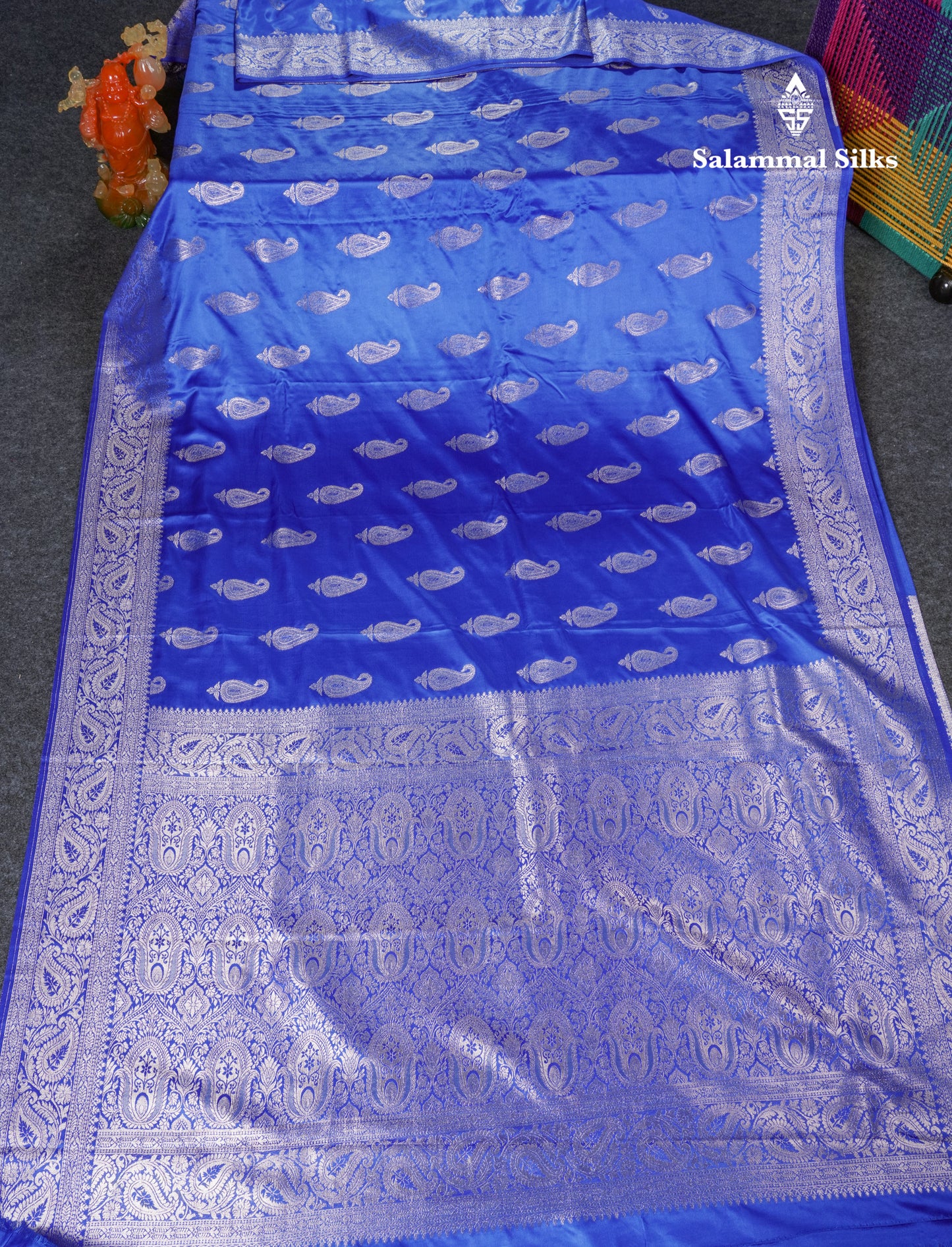 Beautiful Royal Blue Russian Silk Saree With Fancy Self Border