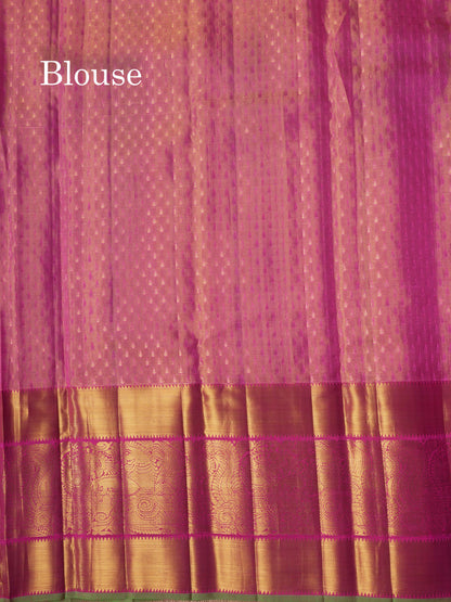 Light Pink Tissue Bridal Pure Kanjivaram Silk Saree With Traditional Border