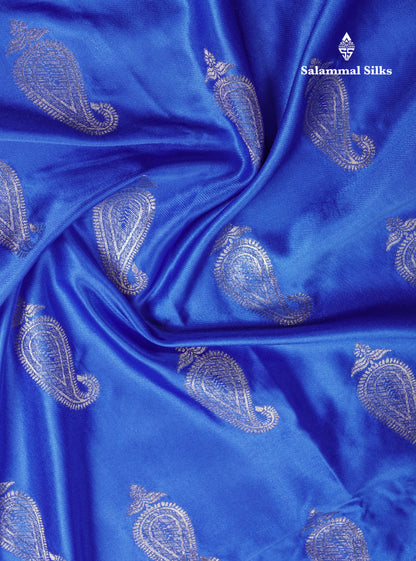 Beautiful Royal Blue Russian Silk Saree With Fancy Self Border