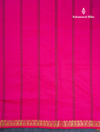 Beautiful Dark Brown Semi Silk Cotton Saree With Contrast Rani Pink Blouse