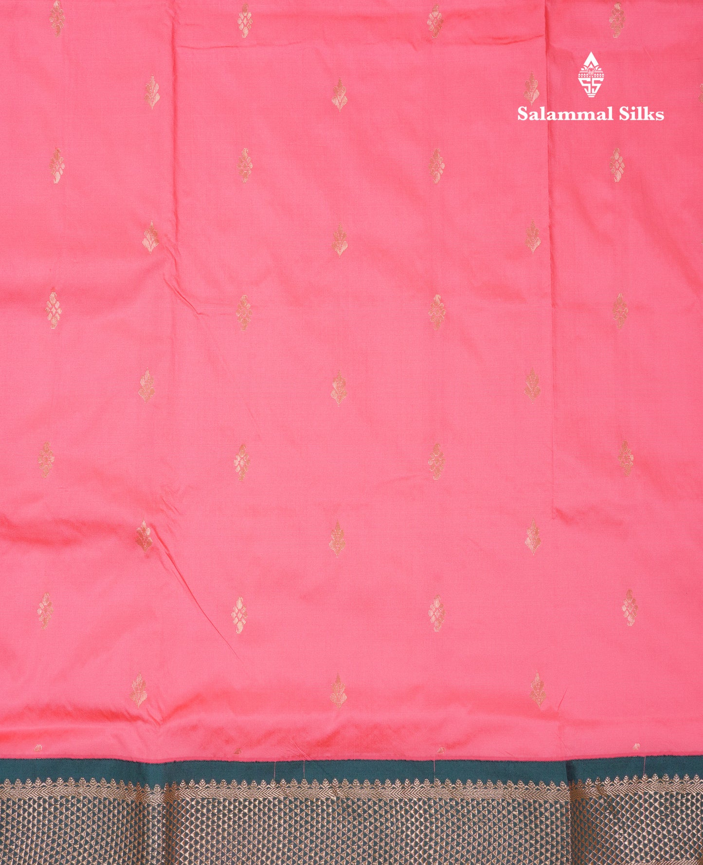 11 Yards Semi Silk Saree Dark Peach with Contrast Bottle Green Traditional Border