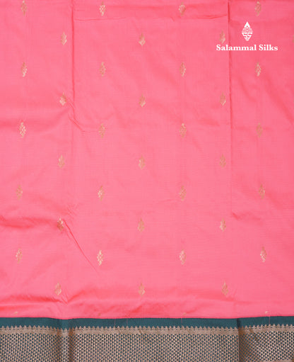 11 Yards Semi Silk Saree Dark Peach with Contrast Bottle Green Traditional Border